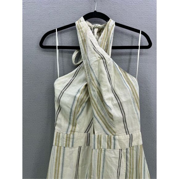 Happy X Nature Womens Cream Striped Linen Cutout Tide Halter Maxi Dress Size 4 - Picture 3 of 12
